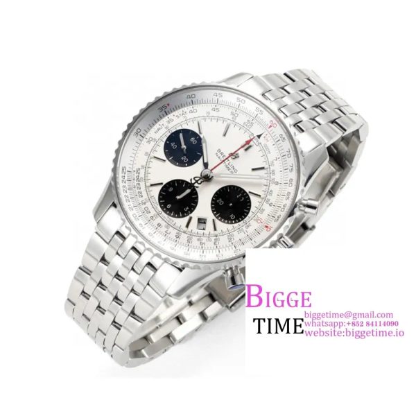 Breitling Chrono 43mm NAVITIMER B01 White/Black Dial SS Bracelet BLSF A7750 - Image 3
