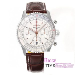 Breitling Chrono 43mm NAVITIMER B01 White Dial Brown Leather Strap BLSF A7750
