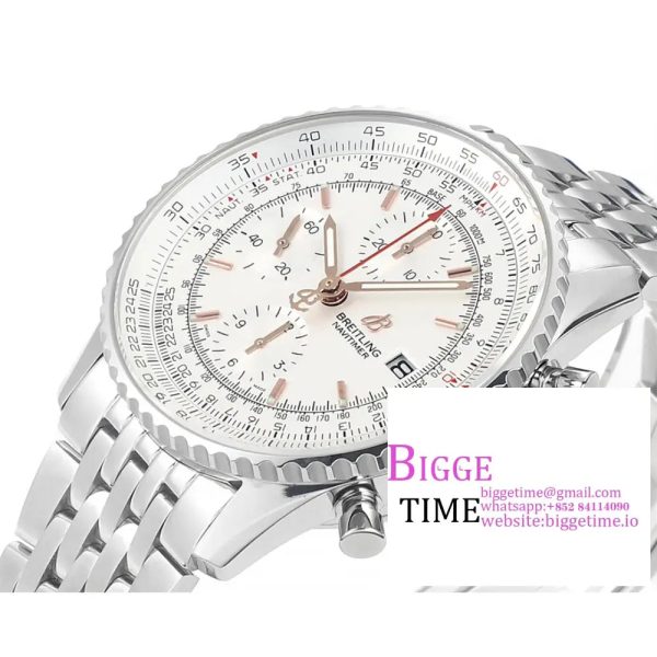 Breitling Chrono 43mm NAVITIMER B01 White Dial SS Bracelet BLSF A7750 - Image 2