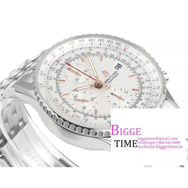 Breitling Chrono 43mm NAVITIMER B01 White Dial SS Bracelet BLSF A7750 - Image 4