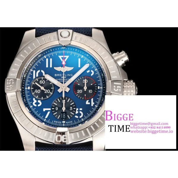 Breitling Chrono 45mm AVENGER Blue/Black Dial Blue Leather Strap GF A7750 - Image 2