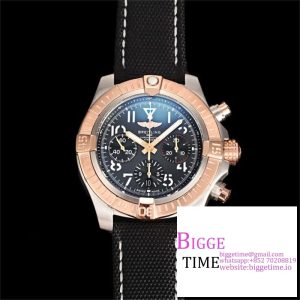 Breitling Chrono 45mm AVENGER RG Grey/Black Dial Black Leather Strap BLSF A7750