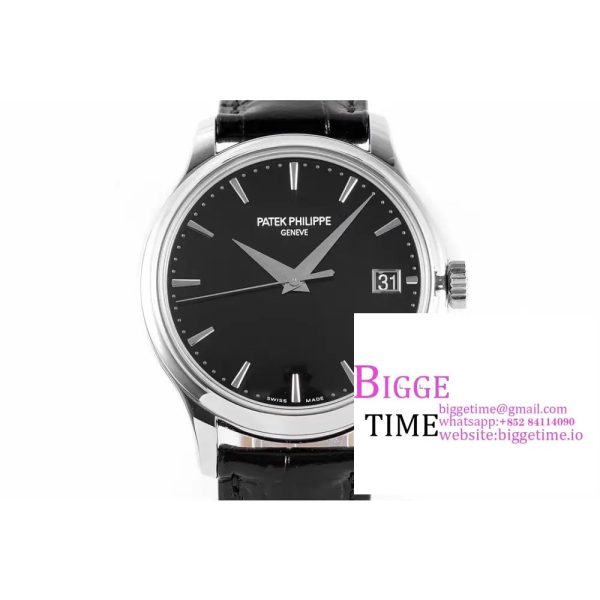 Calatrava 5227 SS ZF 1:1 Best Edition Black Dial on Black Leather Strap 324CS - Image 4