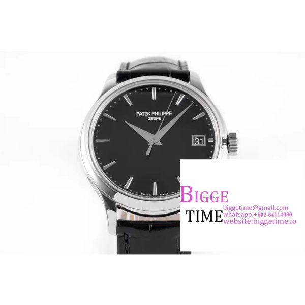 Calatrava 5227 SS ZF 1:1 Best Edition Black Dial on Black Leather Strap 324CS - Image 7