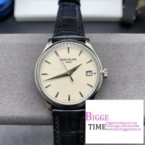 Calatrava 5227 SS ZF 1:1 Best Edition White Dial on Black Leather Strap 324CS