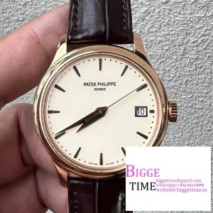 Calatrava 5227R RG ZF 1:1 Best Edition White Dial on Brown Leather Strap A324CS