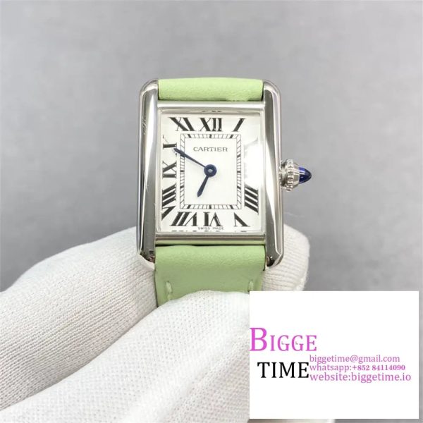 Cartier Tank Must Small K11F 1:1 Best Edition White Dial on Green Leather Strap Ronda Quartz V3 - Image 2