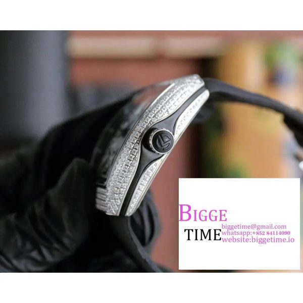 Casablanca 8880 Automatique SS GF 1:1 Best Edition Full Diamonds on Black Leather Strap A2824 - Image 8