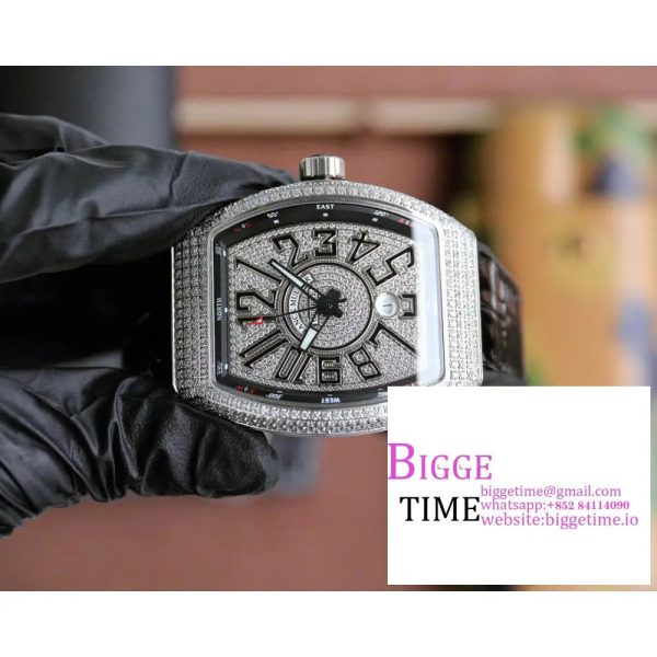 Casablanca 8880 Automatique SS GF 1:1 Best Edition Full Diamonds on Black Leather Strap A2824 - Image 2