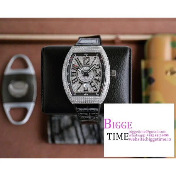 Casablanca 8880 Automatique SS GF 1:1 Best Edition Full Diamonds on Black Leather Strap A2824 - Image 5