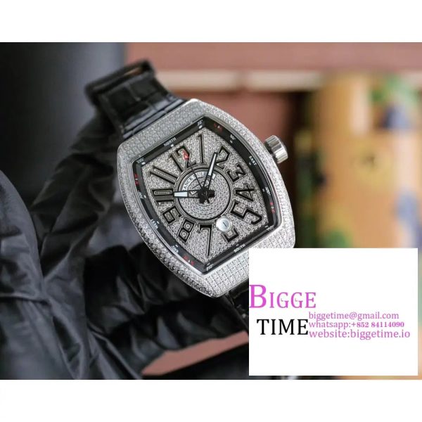 Casablanca 8880 Automatique SS GF 1:1 Best Edition Full Diamonds on Black Leather Strap A2824 - Image 3