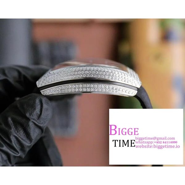 Casablanca 8880 Automatique SS GF 1:1 Best Edition Full Diamonds on Black Leather Strap A2824 - Image 7