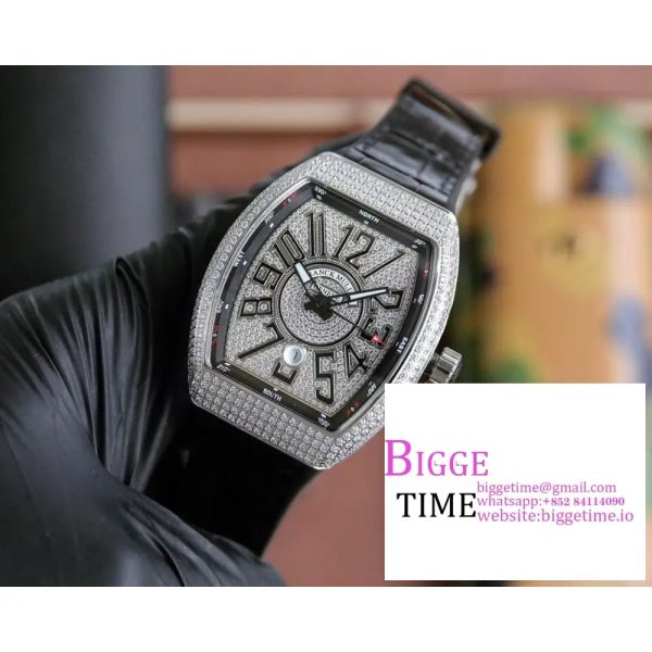 Casablanca 8880 Automatique SS GF 1:1 Best Edition Full Diamonds on Black Leather Strap A2824 - Image 4