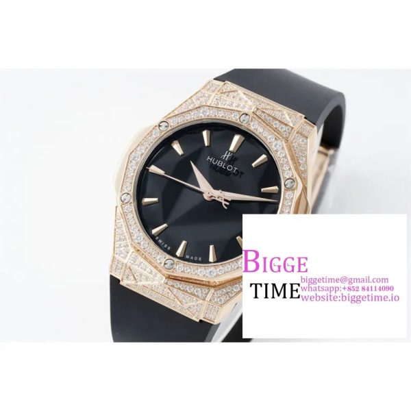 Classic Fusion 40mm All Diamond Bezel RG Black Dial Black Rubber Strap APSF A1110 - Image 4