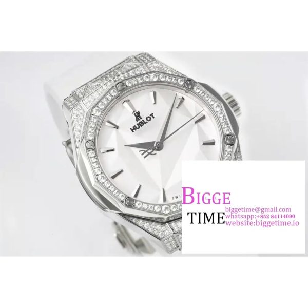 Classic Fusion 40mm All Diamond Bezel White Dial White Rubber Strap APSF A1110 - Image 2