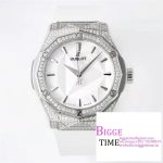Classic Fusion 40mm All Diamond Bezel White Dial White Rubber Strap APSF A1110