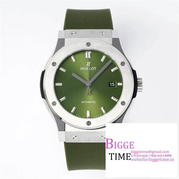 Classic Fusion 42mm SS JJ+F 1:1 Best Edition Green Dial on Green Rubber Strap A1110