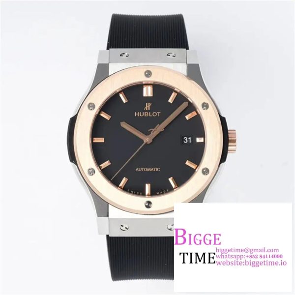 Classic Fusion 42mm SS/RG JJ+F 1:1 Best Edition Black Dial on Black Rubber Strap A1110