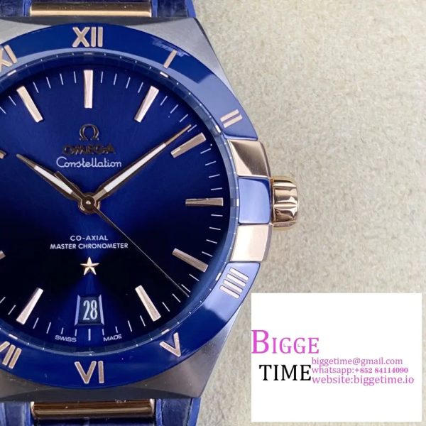 Constellation 41mm RG/SS Ceramic Blue Dial Blue Rubber Strap VSF A8900 - Image 2
