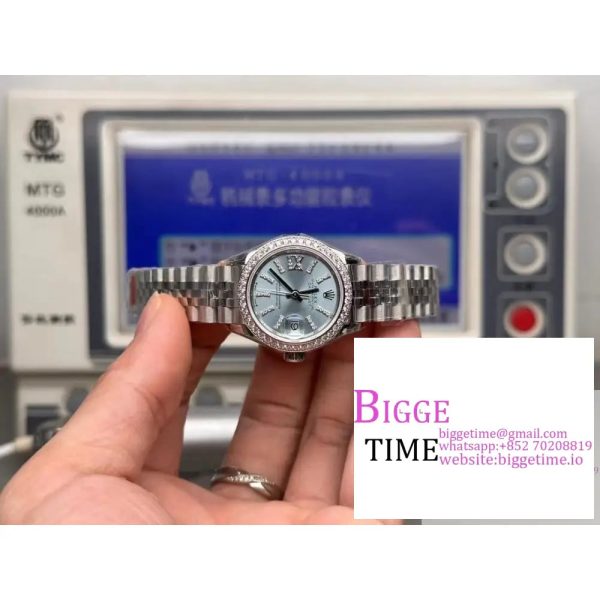 DateJust 28mm Ladies Diamond Bezel Ice Blue Dial Diamond Roma Marker Oyster Bracelet TWF A2236 - Image 2