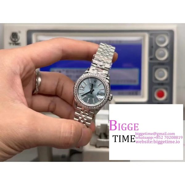 DateJust 28mm Ladies Diamond Bezel Ice Blue Dial Diamond Roma Marker Oyster Bracelet TWF A2236 - Image 3