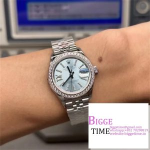 DateJust 28mm Ladies Diamond Bezel Ice Blue Dial Diamond Roma Marker Oyster Bracelet TWF A2236