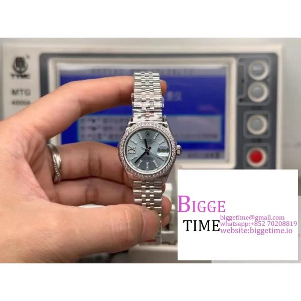 DateJust 28mm Ladies Diamond Bezel Ice Blue Dial Diamond Roma Marker Oyster Bracelet TWF A2236 - Image 5