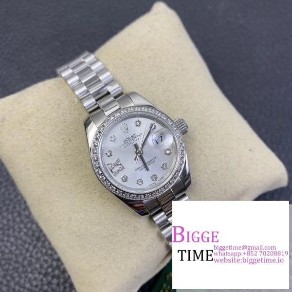 DateJust 28mm Ladies Diamond Bezel Silver Dial Roma Marker Jubilee Bracelet WF A2236 - Image 6
