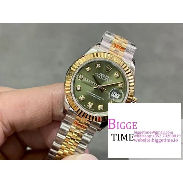 Datejust 28mm Ladies SS WF 1:1 Best Edition RG Bezel Green Dial With Diamonds Markers on SS Jubilee Bracelet A2236 - Image 4