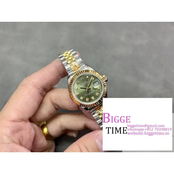 Datejust 28mm Ladies SS WF 1:1 Best Edition RG Bezel Green Dial With Diamonds Markers on SS Jubilee Bracelet A2236 - Image 3