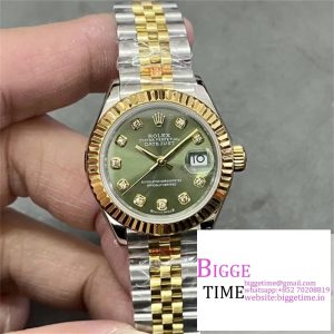Datejust 28mm Ladies SS WF 1:1 Best Edition RG Bezel Green Dial With Diamonds Markers on SS Jubilee Bracelet A2236
