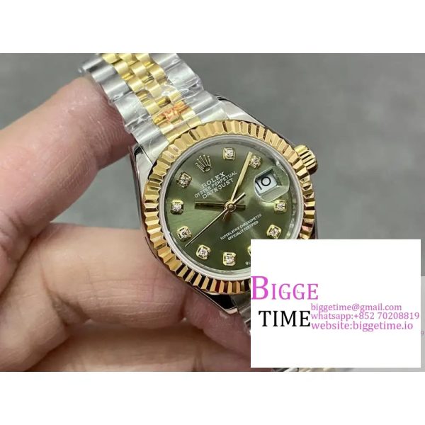 Datejust 28mm Ladies SS WF 1:1 Best Edition RG Bezel Green Dial With Diamonds Markers on SS Jubilee Bracelet A2236 - Image 5