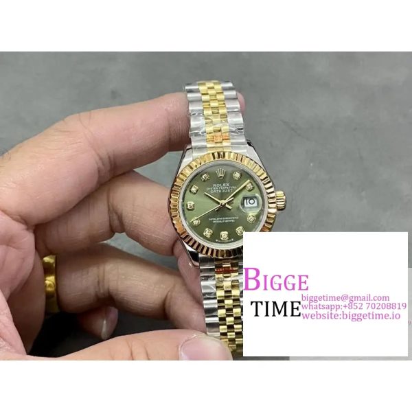 Datejust 28mm Ladies SS WF 1:1 Best Edition RG Bezel Green Dial With Diamonds Markers on SS Jubilee Bracelet A2236 - Image 2