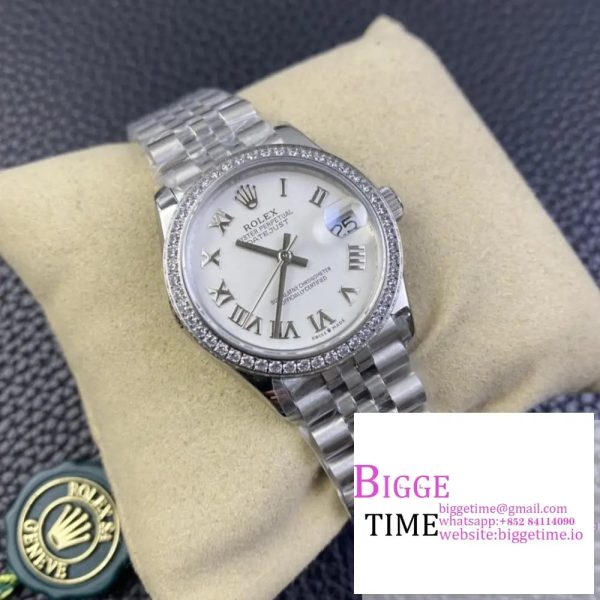 DateJust 31mm Ladies Diamond Bezel White Dial Roma Marker Jubilee Bracelet WF A2671 - Image 2