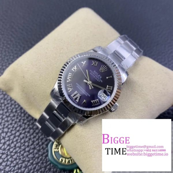 DateJust 31mm Ladies Purple Dial Diamond Roma Marker Oyster Bracelet WF A2671 - Image 3