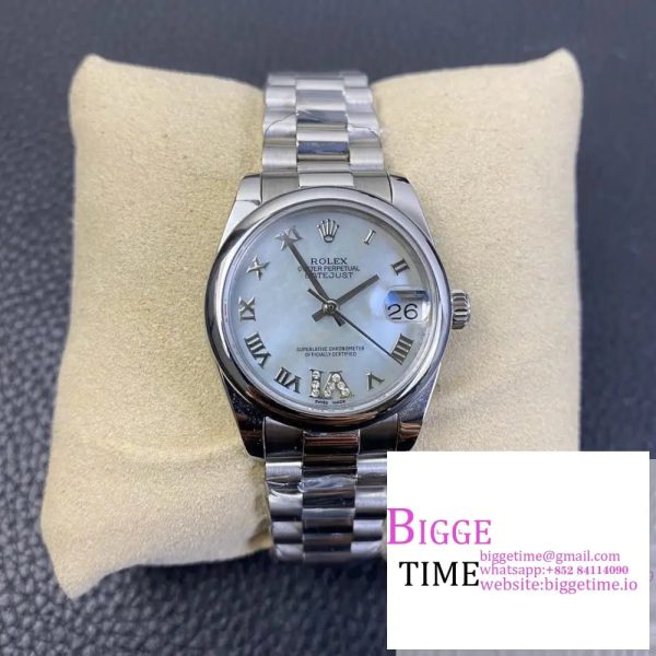 DateJust 31mm Ladies Smooth Bezel MOP Diamond Roma Marker Oyster Bracelet BPF A2671