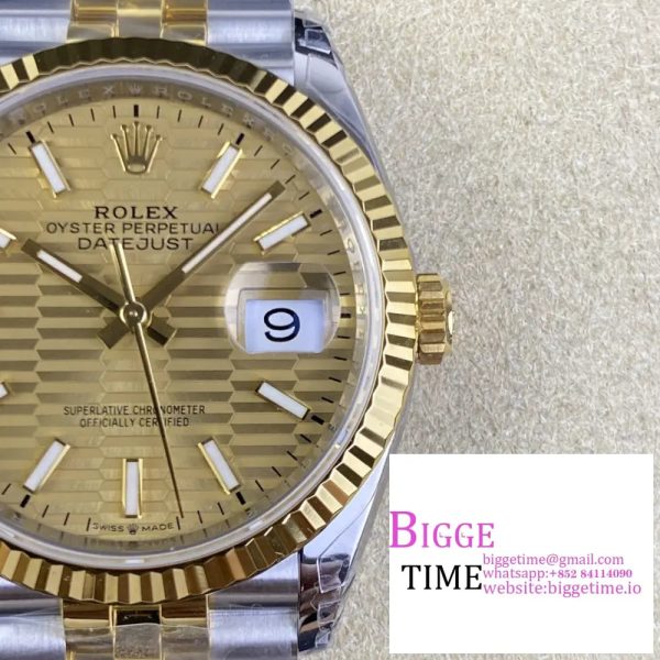DateJust 36mm Fluted Bezel Gold Motif Dial YG/SS Jubilee Bracelet VSF VS3235 - Image 4