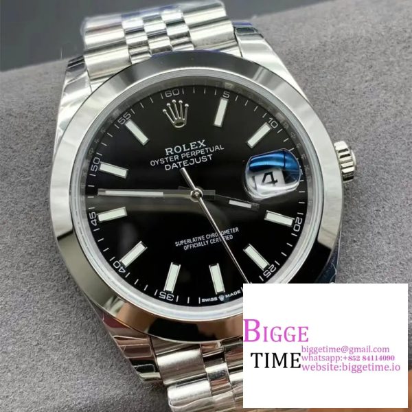 DateJust 41MM 126300 Noob 1:1 Best Edition Polished Bezel Black Dial Stick Markers on SS Jubilee Bracelet A3235 - Image 4