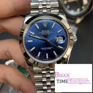 DateJust 41MM 126300 Noob 1:1 Best Edition Polished Bezel Blue Dial Stick Markers on SS Jubilee Bracelet A3235