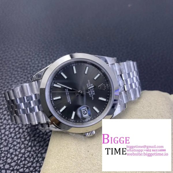 DateJust 41MM 126300 Noob 1:1 Best Edition Polished Bezel Gray Dial Stick Markers on SS Jubilee Bracelet A3235 - Image 4