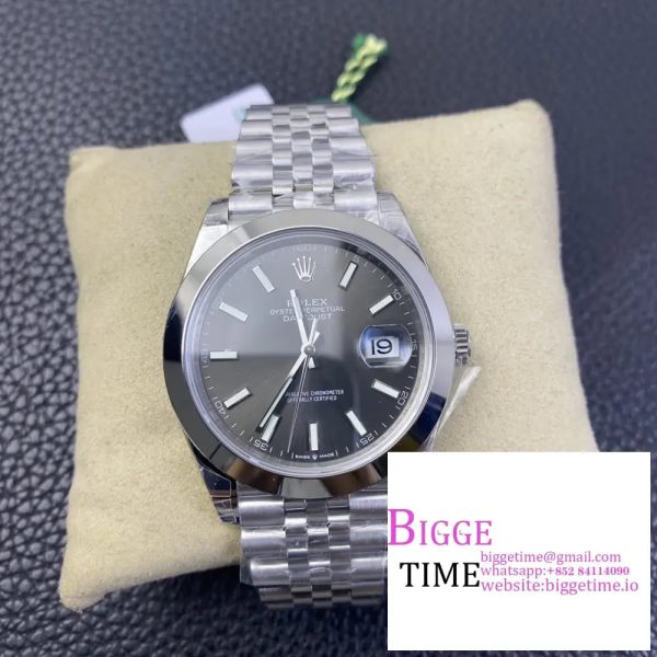 DateJust 41MM 126300 Noob 1:1 Best Edition Polished Bezel Gray Dial Stick Markers on SS Jubilee Bracelet A3235