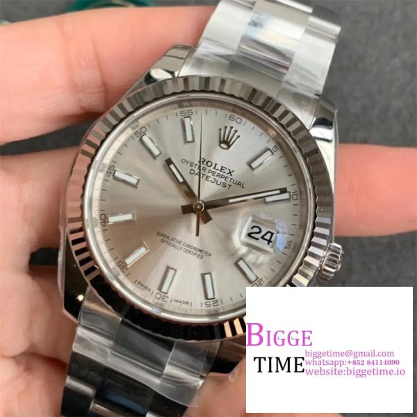 DateJust 41MM 126300 Noob 1:1 Best Edition Polished Bezel Silver Dial Stick Markers on SS Jubilee Bracelet A3235 - Image 3