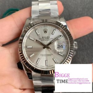 DateJust 41MM 126300 Noob 1:1 Best Edition Polished Bezel Silver Dial Stick Markers on SS Jubilee Bracelet A3235