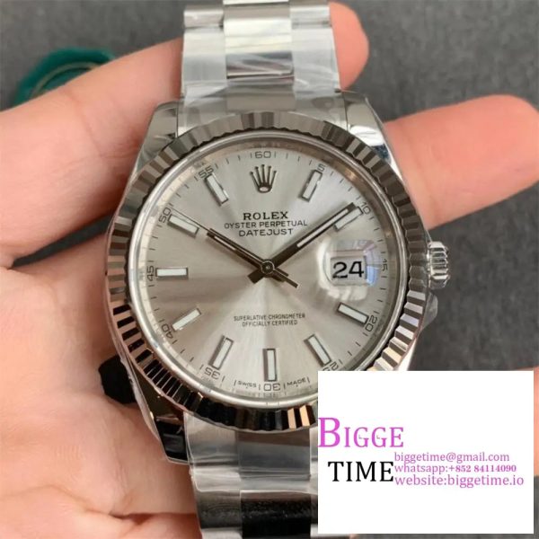 DateJust 41MM 126300 Noob 1:1 Best Edition Polished Bezel Silver Dial Stick Markers on SS Jubilee Bracelet A3235