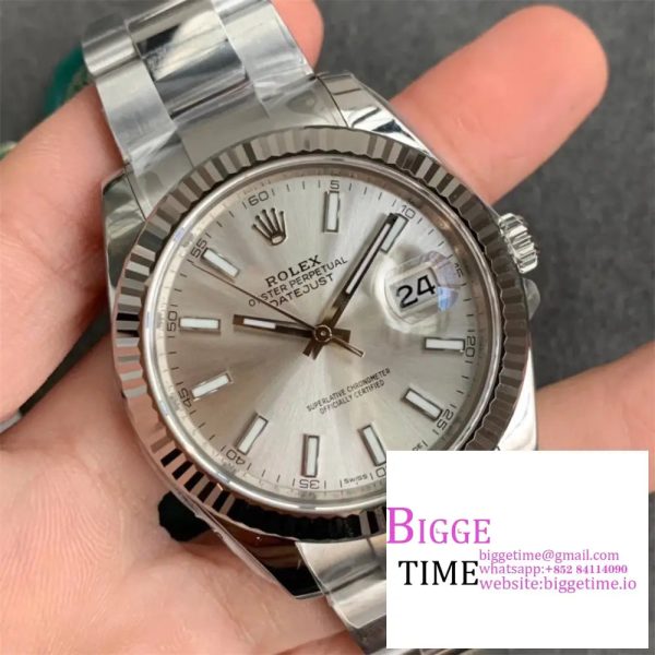 DateJust 41MM 126300 Noob 1:1 Best Edition Polished Bezel Silver Dial Stick Markers on SS Jubilee Bracelet A3235 - Image 2