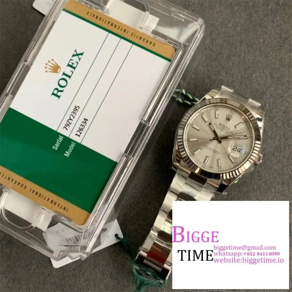 DateJust 41MM 126300 Noob 1:1 Best Edition Polished Bezel Silver Dial Stick Markers on SS Jubilee Bracelet A3235 - Image 4