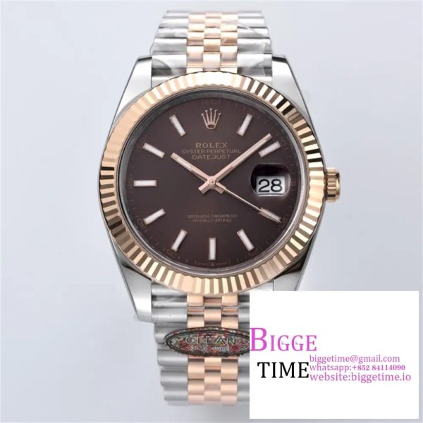 DateJust 41mm 126331 904L SS Clean 1:1 Best Edition Brown Dial on SS/RG Jubilee Bracelet VR3235