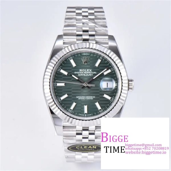 DateJust 41mm 126334 Fluted Bezel Mint Green Motif Dial Jubilee Bracelet Clean Factory CF VR3235