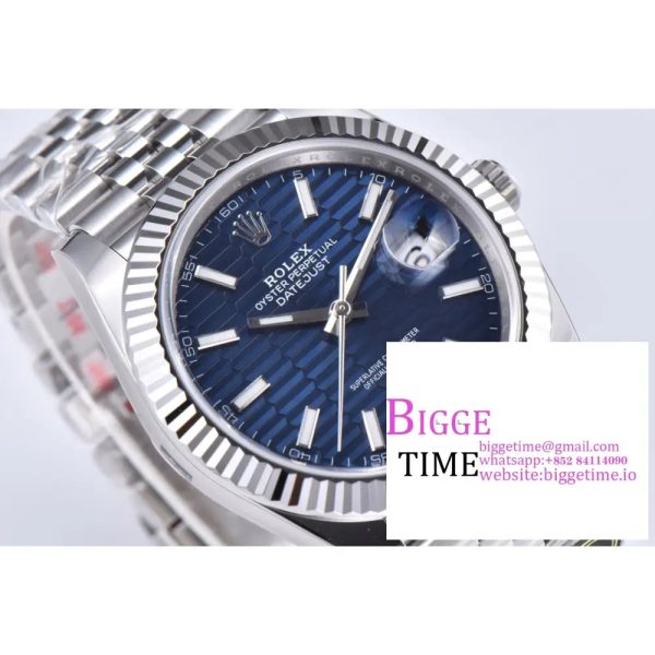 DateJust 41mm 126334 Fluted Bezel Motif Blue Dial Jubilee Bracelet Clean Factory CF VR3235 - Image 2