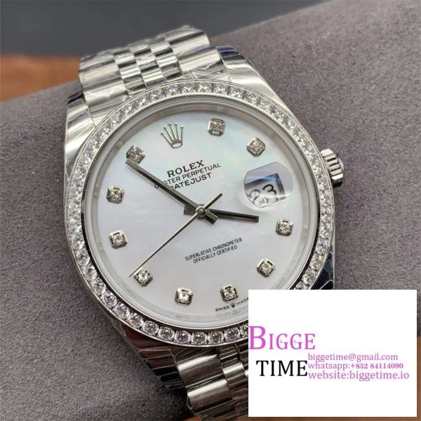 DateJust 41MM 126334 Noob 1:1 Best Edition Fluted Bezel White MOP Dial Diamonds Markers on SS Jubilee Bracelet A3235 - Image 4